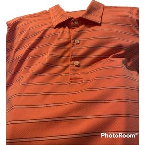 Mens Greg Norman SS Golf Polo Striped Orange Logo